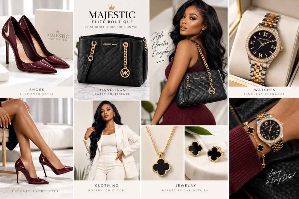 Majestic Elite Boutique fashion and accessories collection.